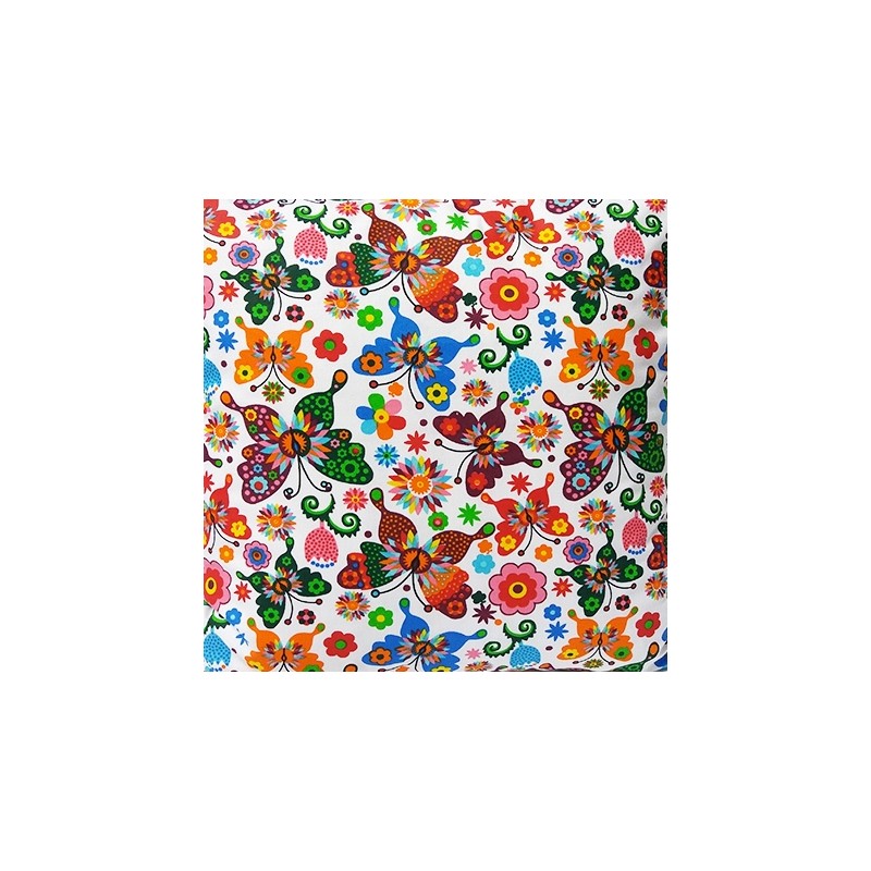 Kvadratinė pagalvėlė taburetė 30cm, drugelių medžioklė, balta