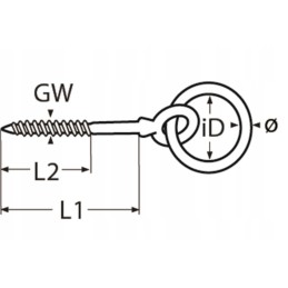 Nerūdijančio plieno kabliukas su sriegiu medienai 6x60mm apskritimui
