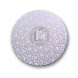 Apvali išmatų pagalvėlė – violetinės spalvos siuvinėjimas