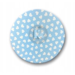 Apvali išmatų pagalvėlė – širdelės ant mėlynos spalvos