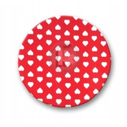 Apvali išmatų pagalvėlė – širdelės ant raudonos spalvos