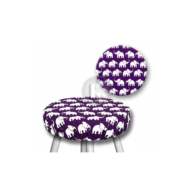 Apvali išmatų pagalvėlė – drambliai ant violetinės spalvos