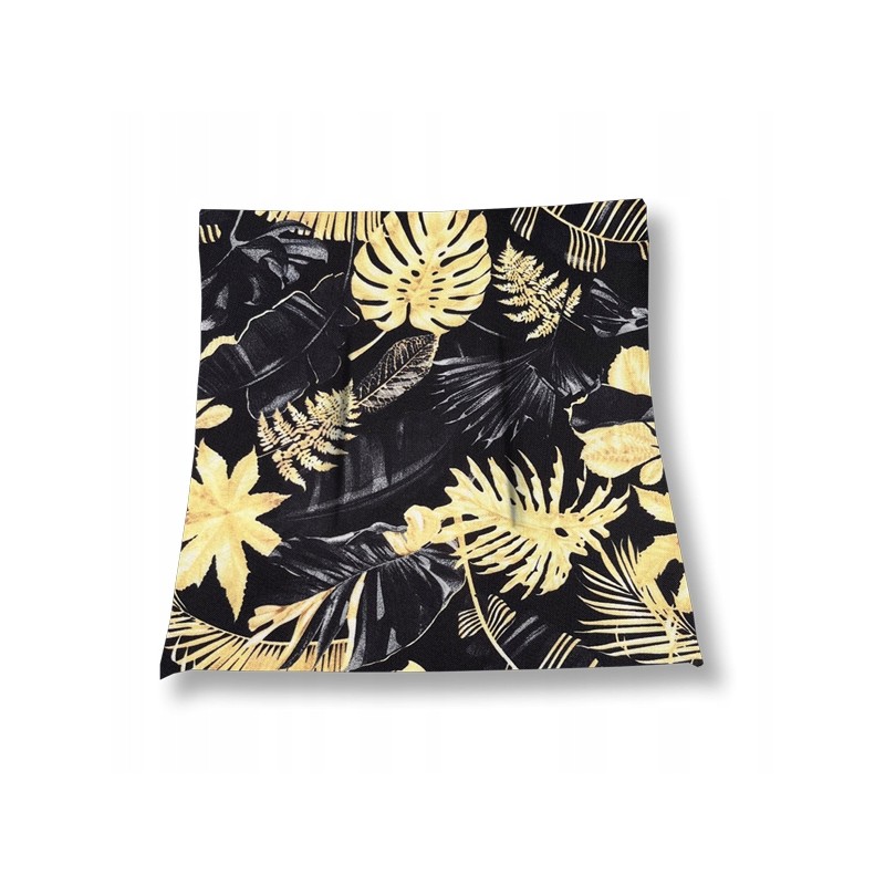 Dėmėms atspari pagalvė be kaklaraiščių, 38x38, mišri lapeliai juodame fone