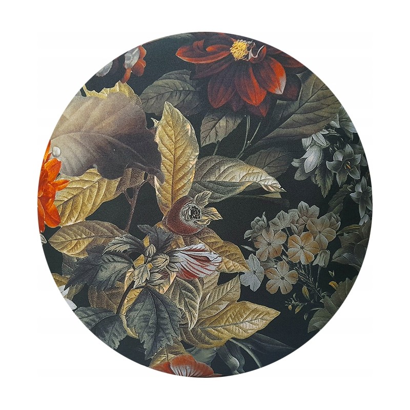 Apvali taburetės pagalvėlė, taburetė 32cm, gėlės aukso spalvos