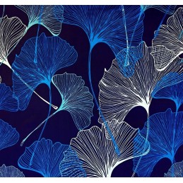 Apvali išmatų pagalvėlė, 100% medvilnė, 35 cm, ginkmedžio biloba ant tamsiai mėlynos spalvos