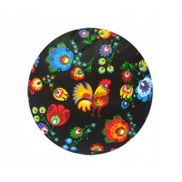 Apvali išmatų pagalvė, 100% medvilnė, 35 cm, juodi Łowicz gaidžiai