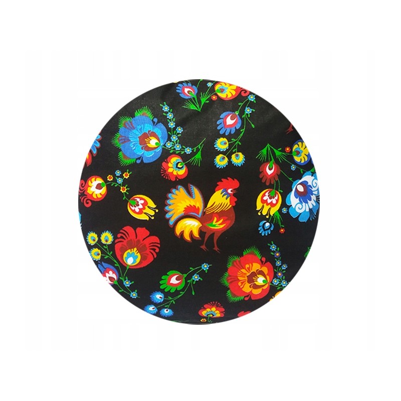 Apvali išmatų pagalvė, 100% medvilnė, 35 cm, juodi Łowicz gaidžiai