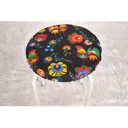 Apvali išmatų pagalvė, 100% medvilnė, 35 cm, juodi Łowicz gaidžiai