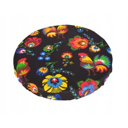 Apvali išmatų pagalvė, 100% medvilnė, 35 cm, juodi Łowicz gaidžiai