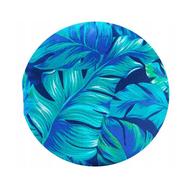 Apvali išmatų pagalvėlė, 100% medvilnė, 35 cm, turkio lapai ant tamsiai mėlynos spalvos