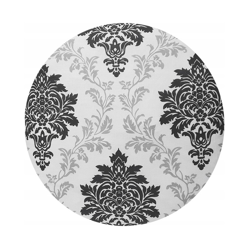 Apvali išmatų pagalvėlė, 100% medvilnė, 35cm, pilki ir grafito ornamentai