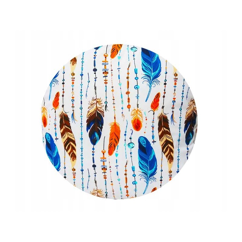 Apvali išmatų pagalvė, 100% medvilnė, 35 cm, povo plunksnos, turkis