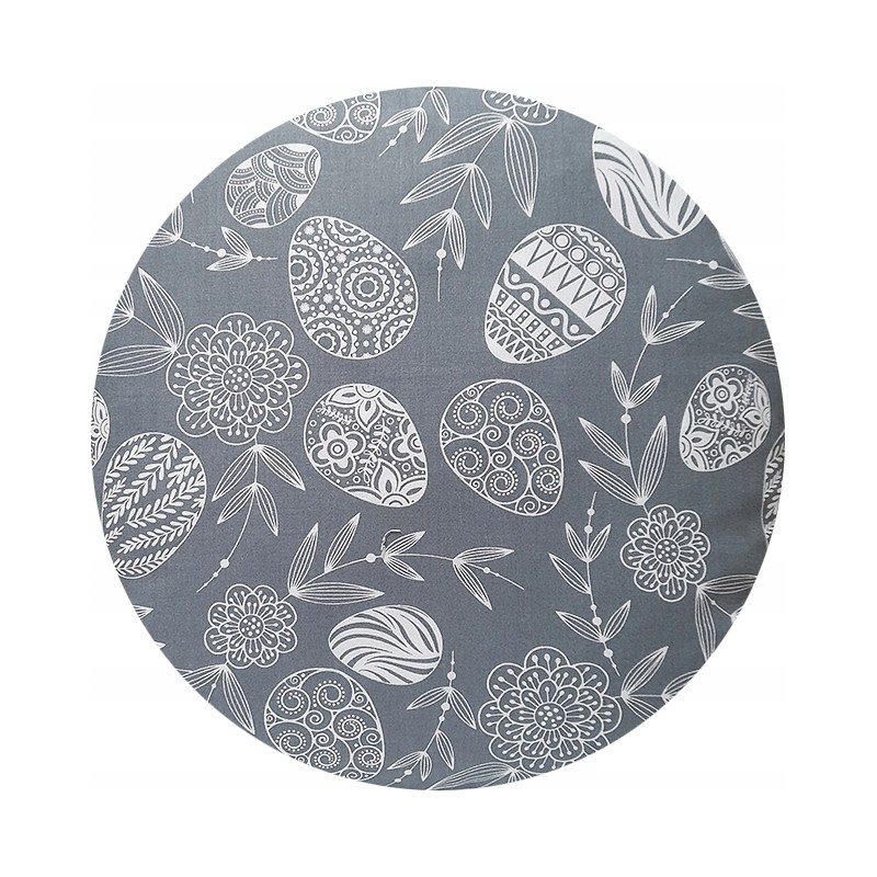 Apvali išmatų pagalvėlė, 100% medvilnė, 35cm, Velykų, pilki velykiniai kiaušiniai