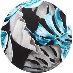 Apvali išmatų pagalvė, 100% medvilnė, 35 cm, monstera, turkio pilka