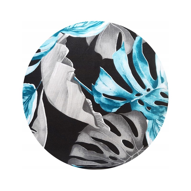 Apvali išmatų pagalvė, 100% medvilnė, 35 cm, monstera, turkio pilka