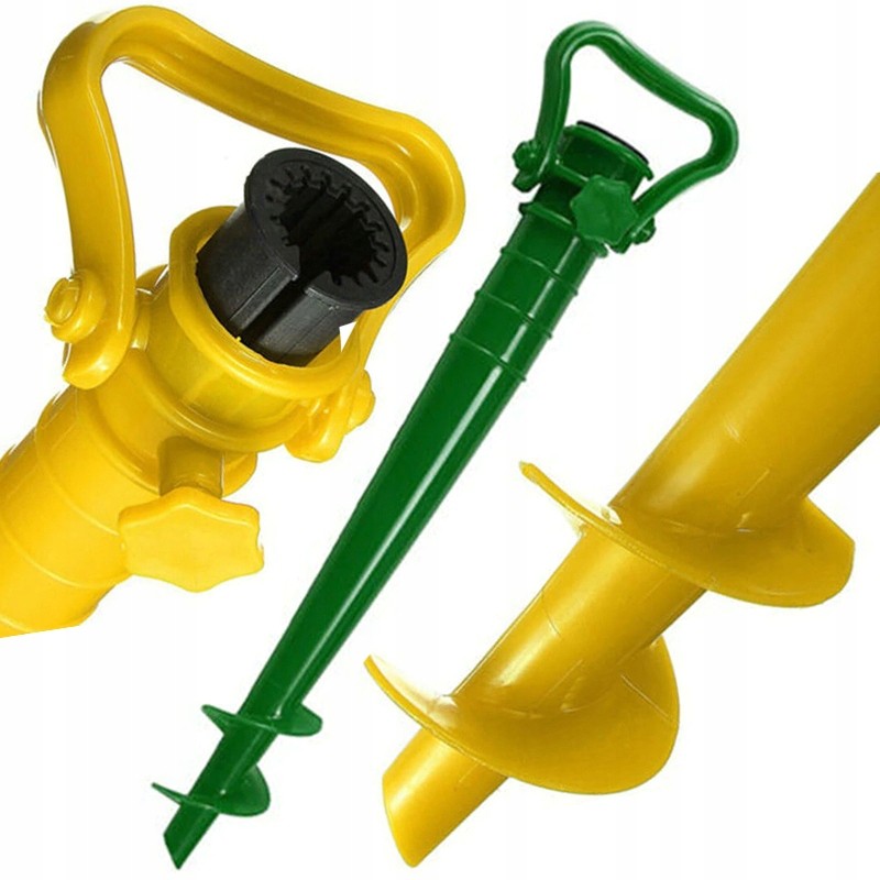 Stovas paplūdimio ar sodo skėčiui su įsukimo į žemę funkcija, sraigtas