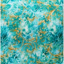 Kvadratinė pagalvė 30x30 su auksiniu ornamentu turkio fone