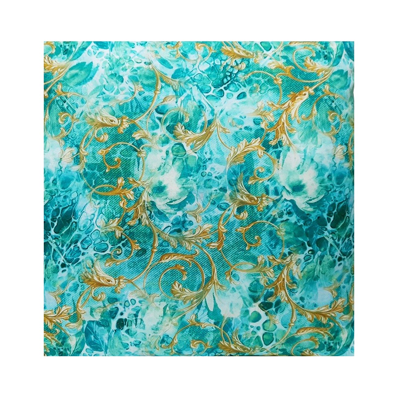 Kvadratinė pagalvė 30x30 su auksiniu ornamentu turkio fone