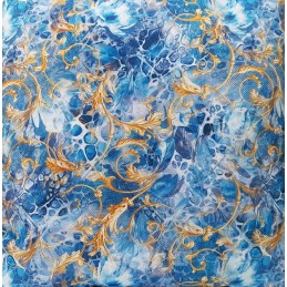 Kvadratinė pagalvė 30x30 su auksiniu ornamentu mėlyname fone