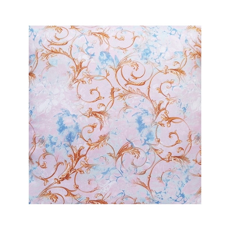 Kvadratinė pagalvė 30x30 su auksiniu ornamentu rožiniame fone