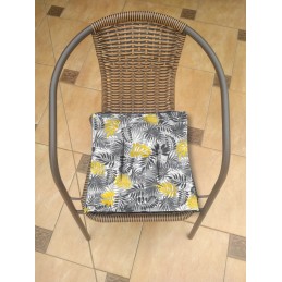 Kėdės pagalvėlė b/w 45x45 lapai, pilka ir geltona