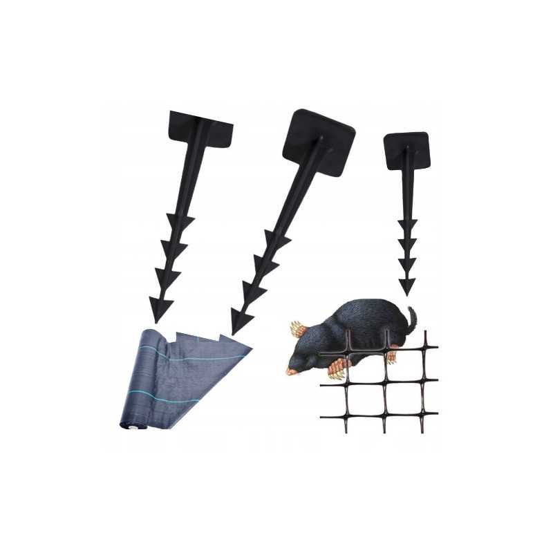 Agrotekstilės, agrotekstilės, kurmių tinklų ir vejos kraštų tvirtinimo kaiščiai.