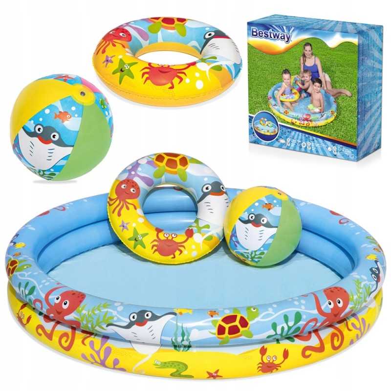 Bestway rinkinys plaukimo baseino irklavimo baseinas su kamuoliu 122cm 51124