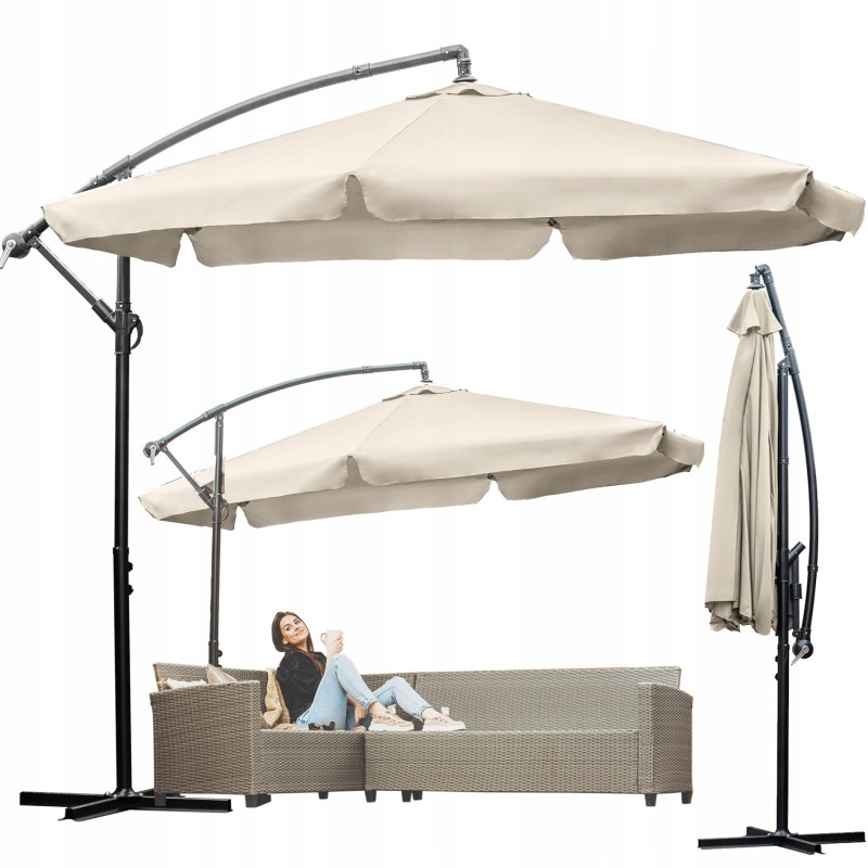 Lehmann grey 350 x 240 cm cantilever parasol + ebook - how to care for your garden - effective tips
