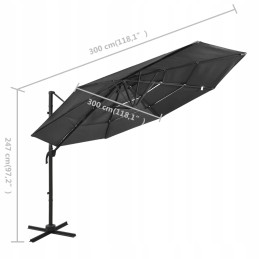 Large foldable garden umbrella adjustable 3x3 m