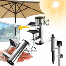 Balcony umbrella holder for table railing, solid attachment
