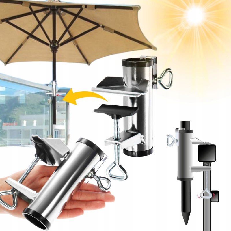Balcony umbrella holder for table railing, solid attachment