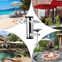 Balcony umbrella holder for table railing, solid attachment