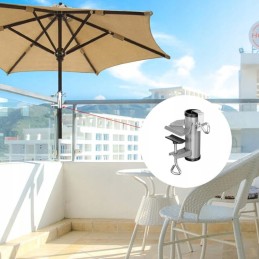 Balcony umbrella holder for table railing, solid attachment