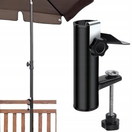 Balcony umbrella holder for table railing, solid attachment