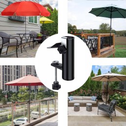 Balcony umbrella holder for table railing, solid attachment
