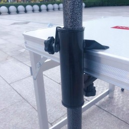 Balcony umbrella holder for table railing, solid attachment