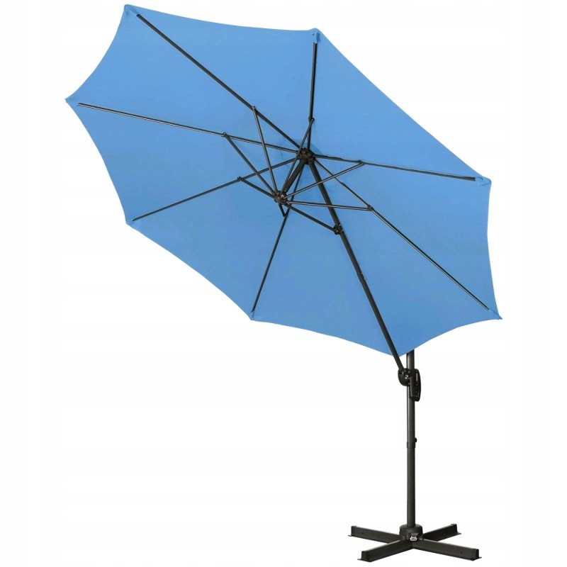 Didelis mėlynas šoninis sodo skėtis su švaistikliu 300 x 290 cm upf 50