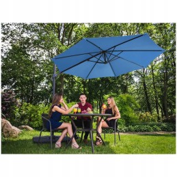 Sky blue garden umbrella with side crank 300 x 290cm upf 50+