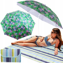 Sodo paplūdimio skėtis, didelis, reguliuojamas, sulankstomas, 150 cm, paplūdimio kilimėlis