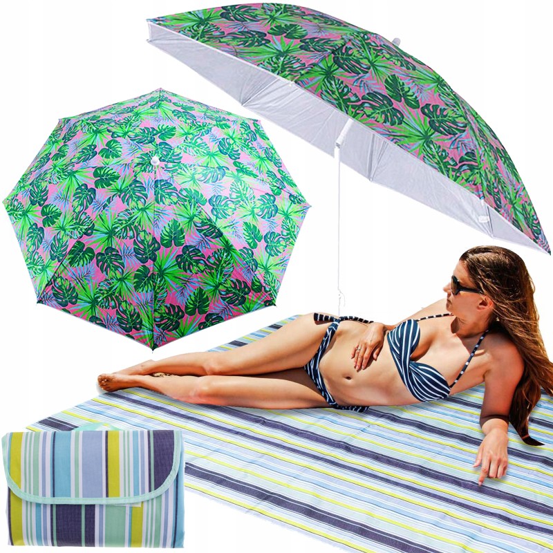 Sodo paplūdimio skėtis, didelis, reguliuojamas, sulankstomas, 150 cm, paplūdimio kilimėlis