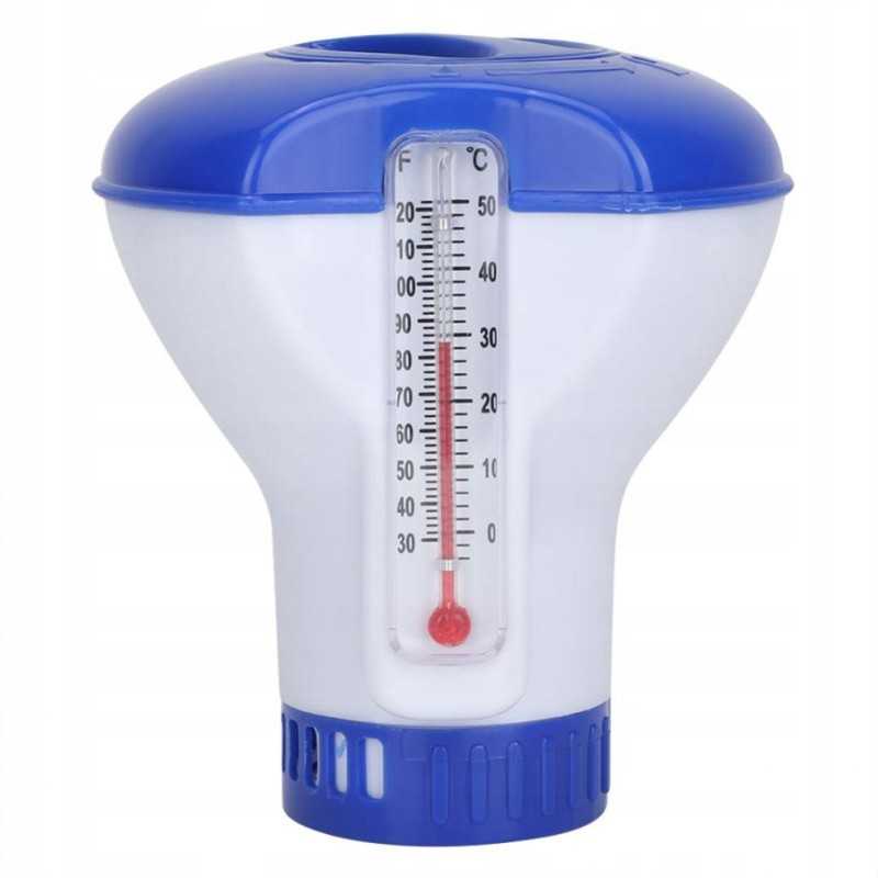 Baseino chloro dozatorius, baseino cheminių medžiagų plūdė su termometru 2 viename