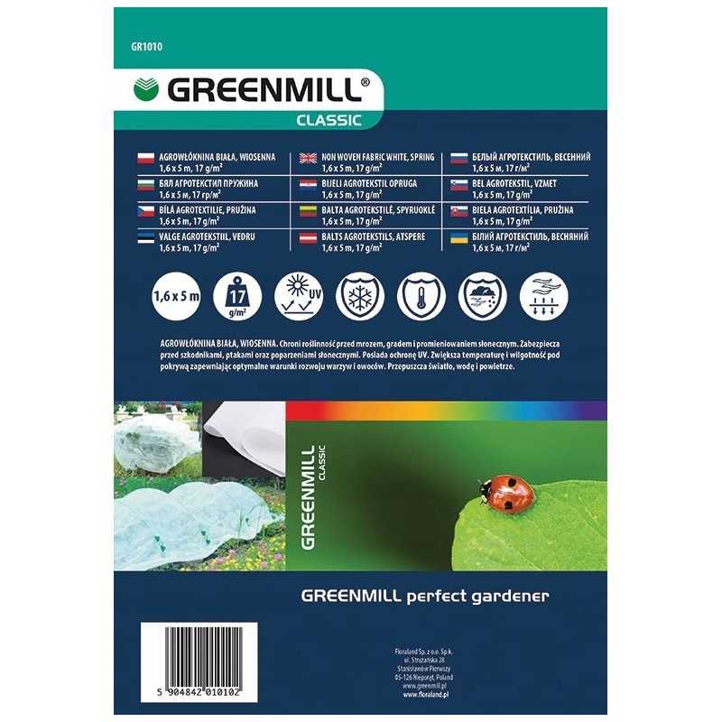 Greenmill agrotekstilė 1,6 x 5m 17g/m2 spyruoklinė balta