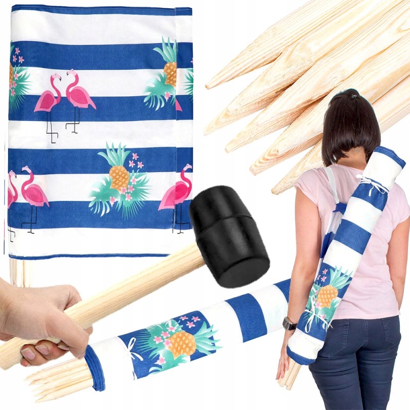 Paplūdimio ekranas paplūdimiui, 6 metrai, dryžiai, flamingai, ananasai