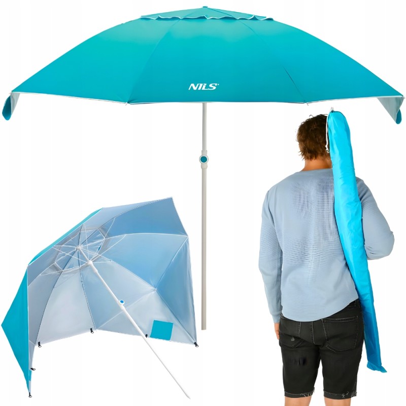 Didelis paplūdimio skėtis, sulankstoma širma, 220 cm nils