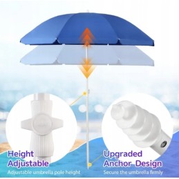 Sekey skėtis 160 cm tvirtas paplūdimio skėtis su įžeminimo lizdu ir apsauginiu gaubtu balkonui, sodui ir terasai, reguliuojamas 