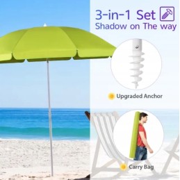 Sekey skėtis 160 cm kietas paplūdimio skėtis su įžeminimo lizdu ir apsauginiu gaubtu balkonui, sodui ir terasai reguliuojamas pa