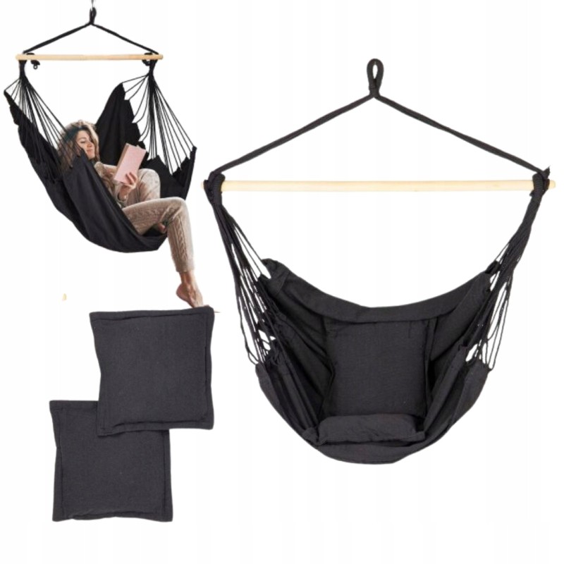 Braziliška pakabinama kėdė, fotelis, hamakas, sodo sūpynės, pilka, didelė, 150 kg