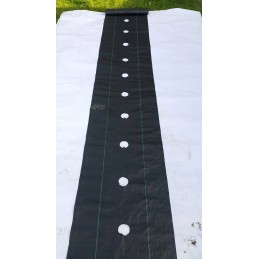 Juoda agrotekstilė 40cm x 10m piktžolėms su skylutėmis kas 15cm, stipri 95g/m2