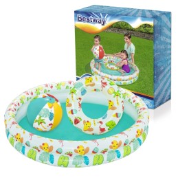 Bestway apvalus pripučiamas baseinas 122 x 122 cm plaukimo žiedo kamuolys