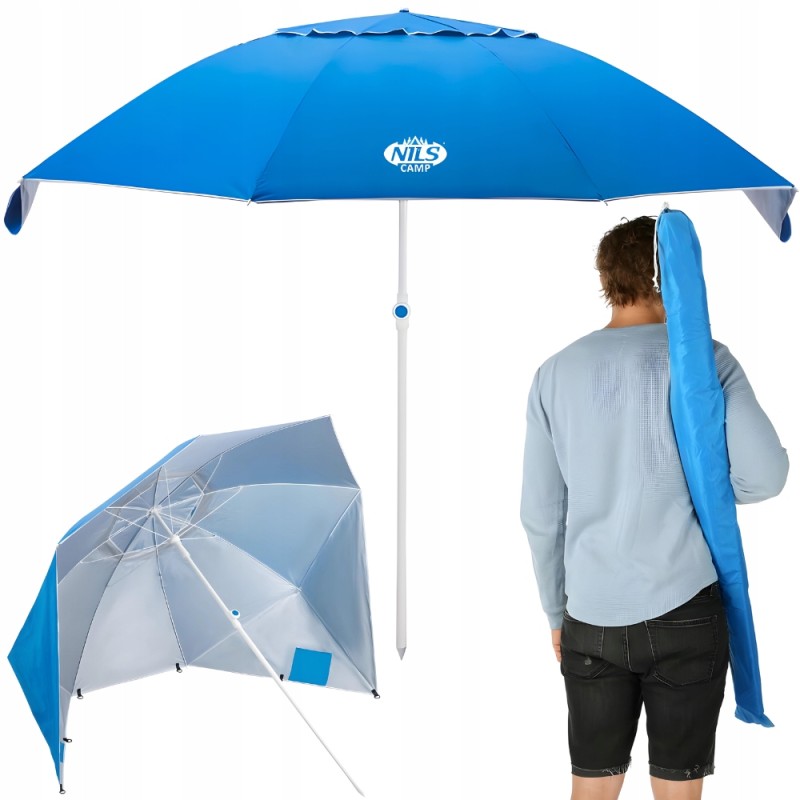 Didelis paplūdimio skėtis, sulankstoma širma, 220 cm nils